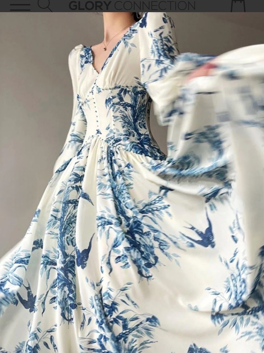 NWT O.P.T Abrielle Botanical Blue Empire Waist Lantern Sleeve Dress Small - Picture 4 of 10